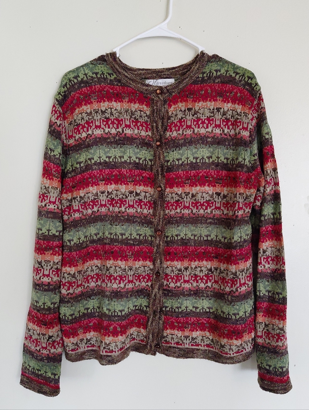 VTG Dress Barn Women's Brown Crewneck Brown Button Up Cardigan Size XL